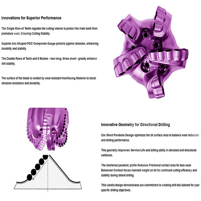 4/5/6/8 블레이드 PDC 드릴 비트 중간 경도 암석 시추 심정 드릴 비트